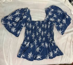 Blue Smocked Peplum Top