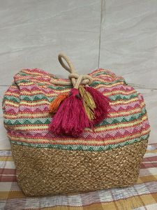 Striped Boho Tote Bag with Tassels