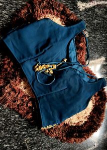 Blue &amp; Gold Embellished Lengha Set