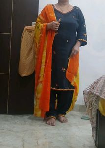 Black embroidery  Kurta Set with flat Salwar and