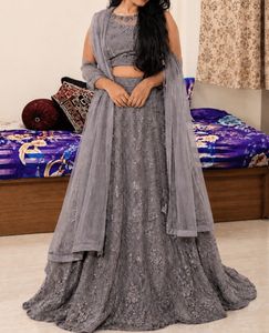 Elegant Grey Embroidered Lehenga Choli Set