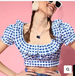 Blue Gingham Ruffle Top🧑🏻‍🩰