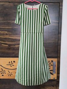 Green &amp; White Striped Bow Dress