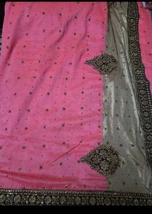 Elegant Pink &amp; Gold Embellished Saree