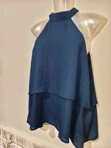 SHEIN Navy Blue Layered Halter Neck Top