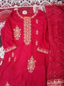Red Embroidered Salwar Kameez Suit