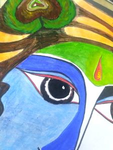 A Beautiful Krishna Ji Radhaji Portrait Painting