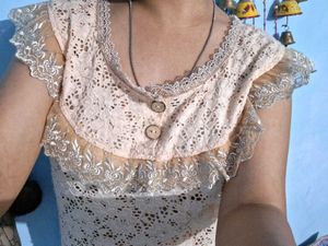 Lace Round Neck Cap Sleeve Top