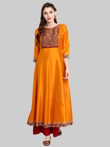 Janasya Mustard Anarkali Kurti