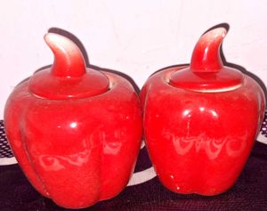 Set of 2 Red Apple Shaped Decorative Jars
