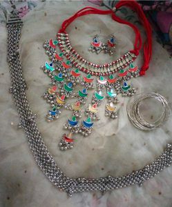 Colorful oxidized Tribal Necklace earring Set only