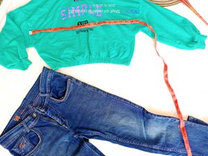 Stylish Teal Hoodie &amp; Jeans Set