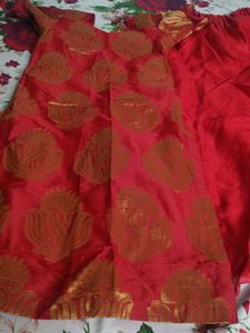 Red Silk suit set with Golden Print