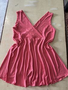 Coral Wrap V-Neck Sleeveless Dress