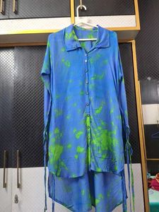 Blue &amp; Green Tie-Dye high low Shirt