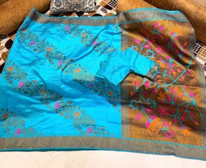 Beautiful Blue Silk Saree with Blouse