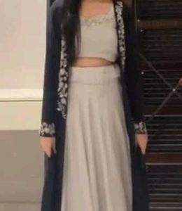 zardozi Embroidered Navy indo Western Set with gre