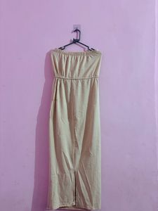 Beige Strapless Maxi Dress