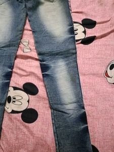 Distressed Blue Jeans with Side Stripe