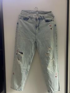 Ripped Jeans with Floral Embroidery