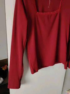 Red Long Sleeve Square Neck Top
