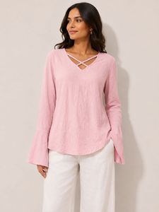 Pink Bell Sleeve V-Neck Top