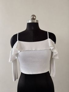ZARA Ruffle Cold Shoulder Top