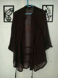 wine Sheer Button-Up shirt