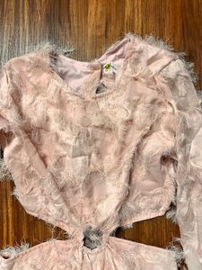 Brand New Peach Feather-Detail Cut-Out Dress