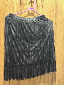 Black Fringed Mini Skirt