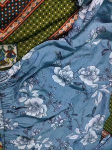 Blue Floral Print crop top with Ruching