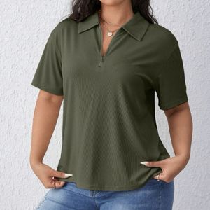 Green Ribbed Zip Neck Top
