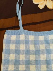 Blue &amp; White Checkered Crop Top