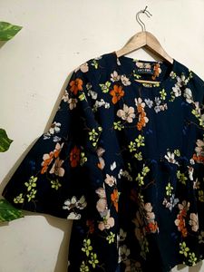 Chic Navy Floral Bell Sleeve Top