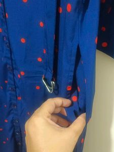 Navy Blue Polka Dot Maxi Dress with belt