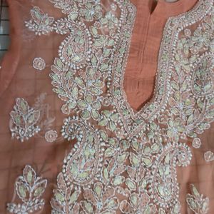 Elegant Peach Chikankari Kurta