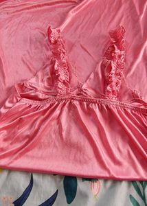 Pink Night Dress (Gown) Lace Work (Bust 34-38)