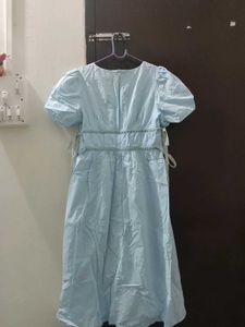 Light Blue Puff Sleeve Midi Dress