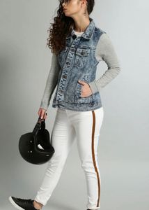 Denim Jacket with Knit Sleeves