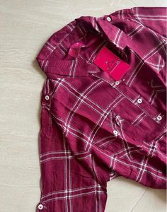 Burgundy Plaid Shirt Dress