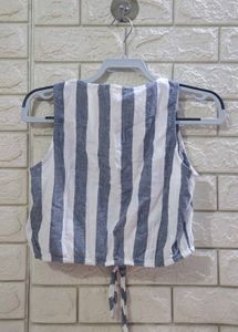 Stradivarius Striped Tie-Front V-Neck Crop Top
