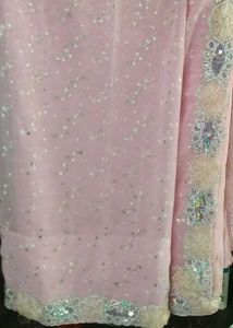 Stunning Pink Embellished Saree