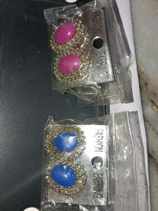 Fashion Earrings - Pink &amp; Blue Stones