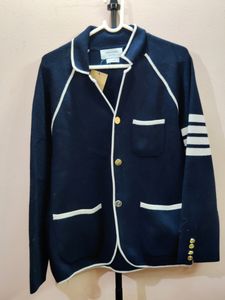 Thom browne Navy Blazer With Striped Arm & Gold An