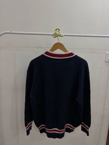 Bear Embroidery Knit Navy Blue Pullover🧸