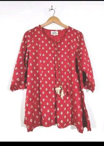 Red Printed Tunic with Tassels