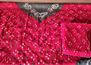 2pc Kameez Dupatta Bandhni Set Unstitched Material