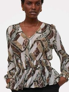 H&amp;M Sheer Snake Print V-Neck Blouse