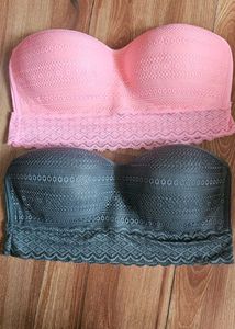 Strapless Lace Bras - Pink & Grey Set