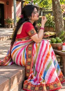Vibrant Striped Saree